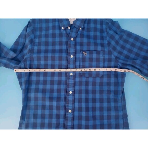 Abercrombie & Fitch Xxl Button Down Blue Plaid Chest Pocket Logo Long Sleeve - Picture 12 of 14